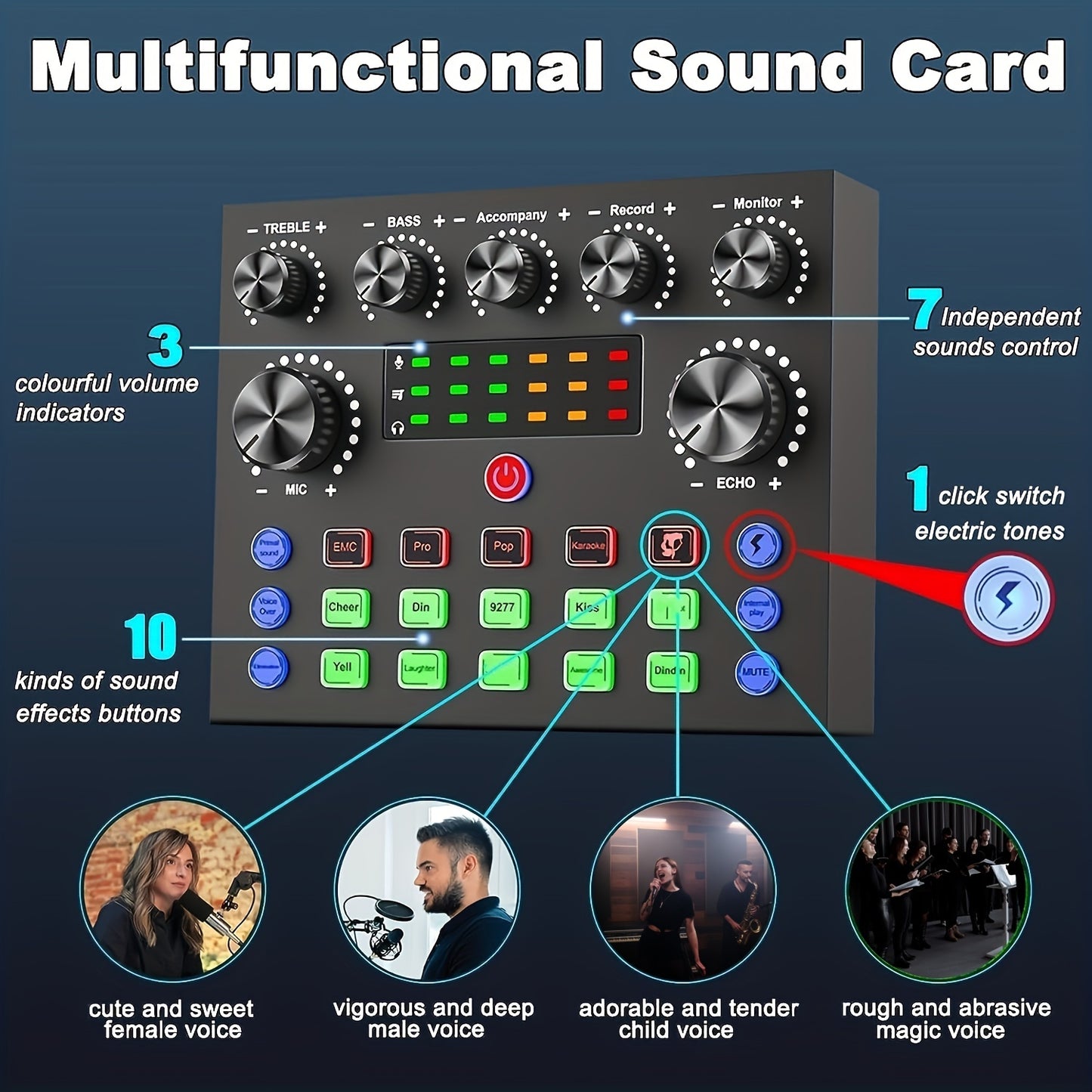 Mini microphone kit for recording, broadcasting, and live streaming with BM800 condenser microphone and V8s audio interface.