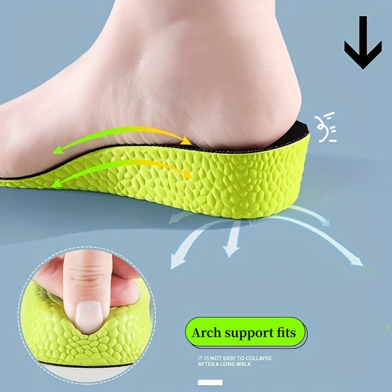 Comfort Height Boost Insoles for Sneakers, Men's & Women's Footwear, with EVA material for sweat absorption and odor resistance, plus invisible elastic design for enhanced support.