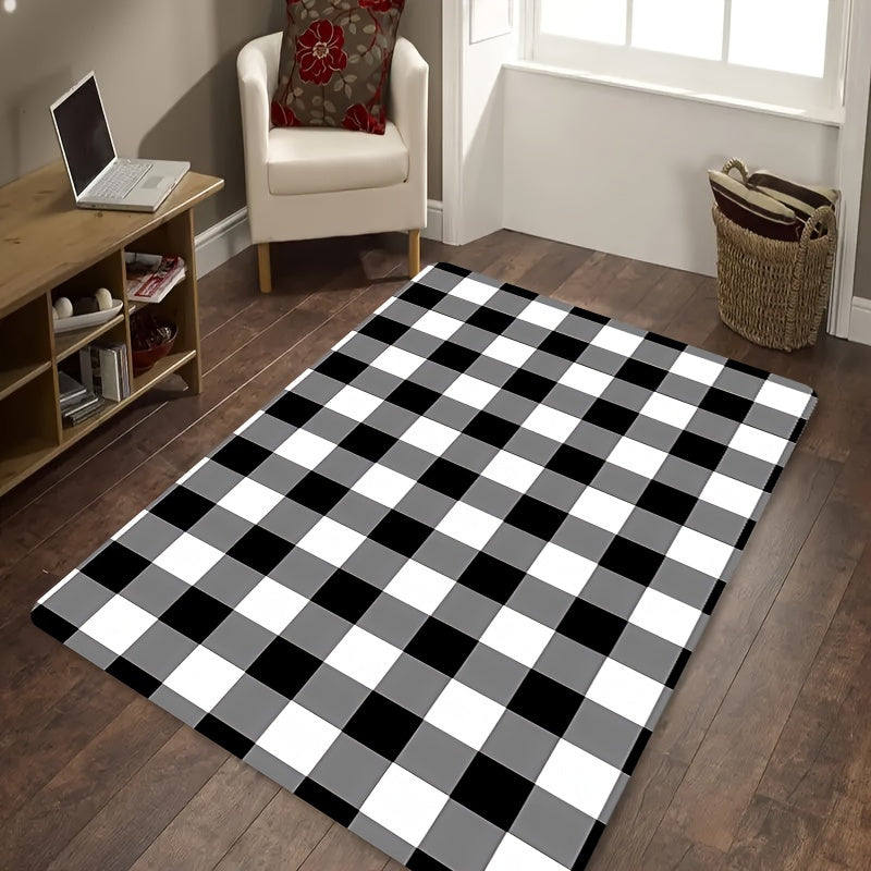 Stylish Black and White Buffalo Plaid Rug - 8mm Thickness, Easy to Clean in the Washing Machine, Ideal for Enhancing the Decor of Living Room, Dining Room, Bedroom, and Bathroom