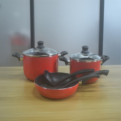 8-Piece Aluminum Cookware Set with Non-Stick Coating - Featuring a 24cm Fry Pan, 24cm Casserole Dish with Lid, 20cm Casserole Dish with Lid, 18cm Saucepan with Lid, and Nylon Turner