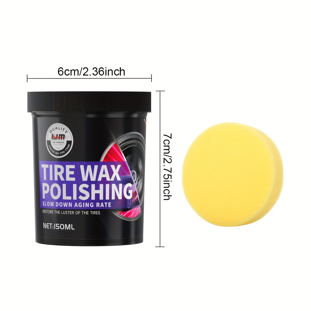 150ml Black Tire Wax Polish for long-lasting shine and protection for rubber, plastic, and car wheels. Contains applicator sponge.