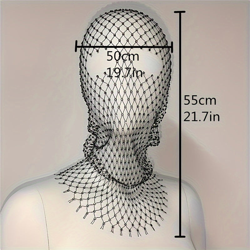 Stylish Fishnet Grid Hollow Mask Mesh Cap with Rhinestone Inlay for Women