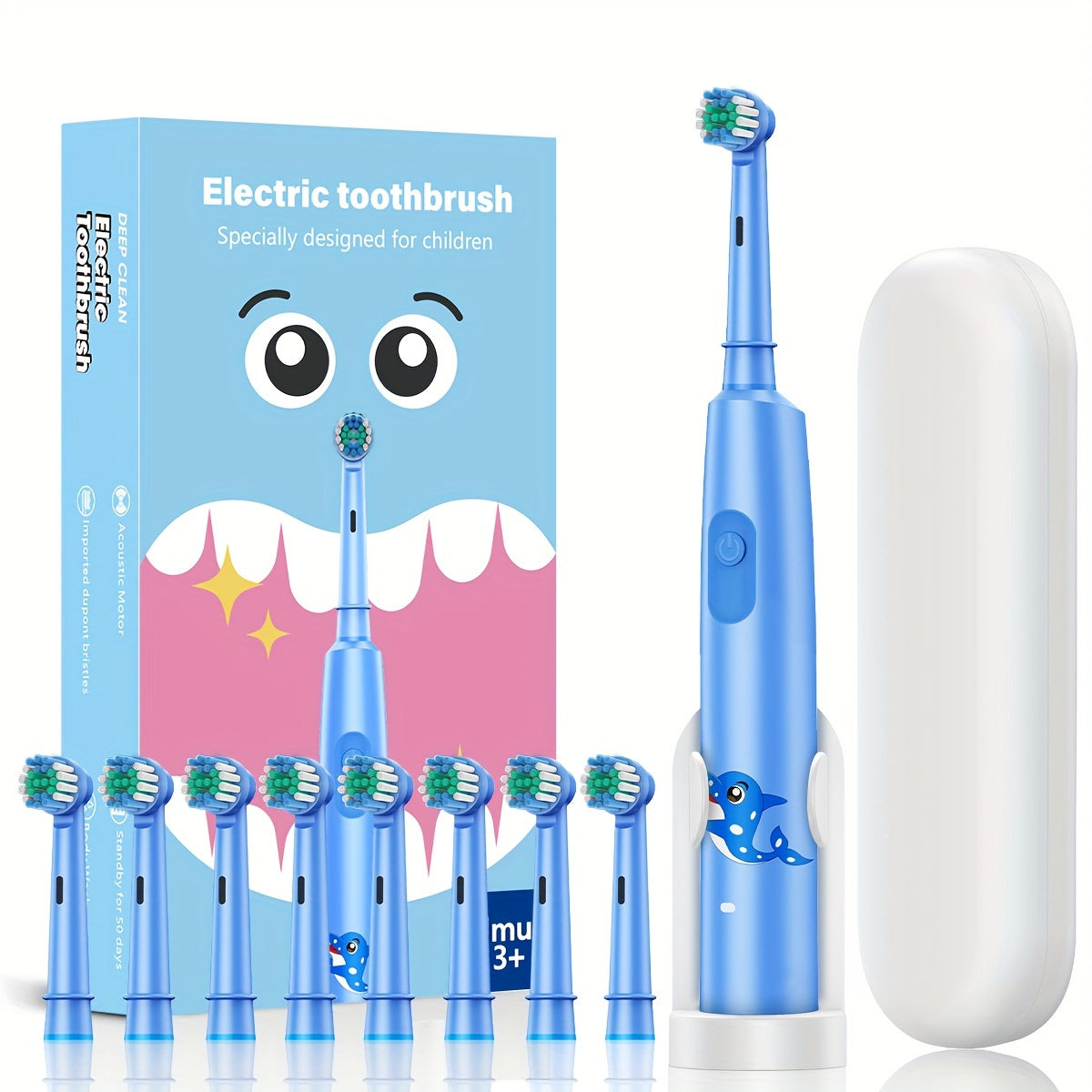 Children's electric toothbrush with 3 cleaning modes, USB rechargeable, soft bristles, and auto deep clean for ages 3-14.