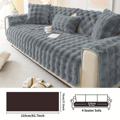 1pc Thick Plush Sofa Cover - Imitation Rabbit Material, Perfect for Winter, Protects Furniture in Bedroom, Office, Living Room.