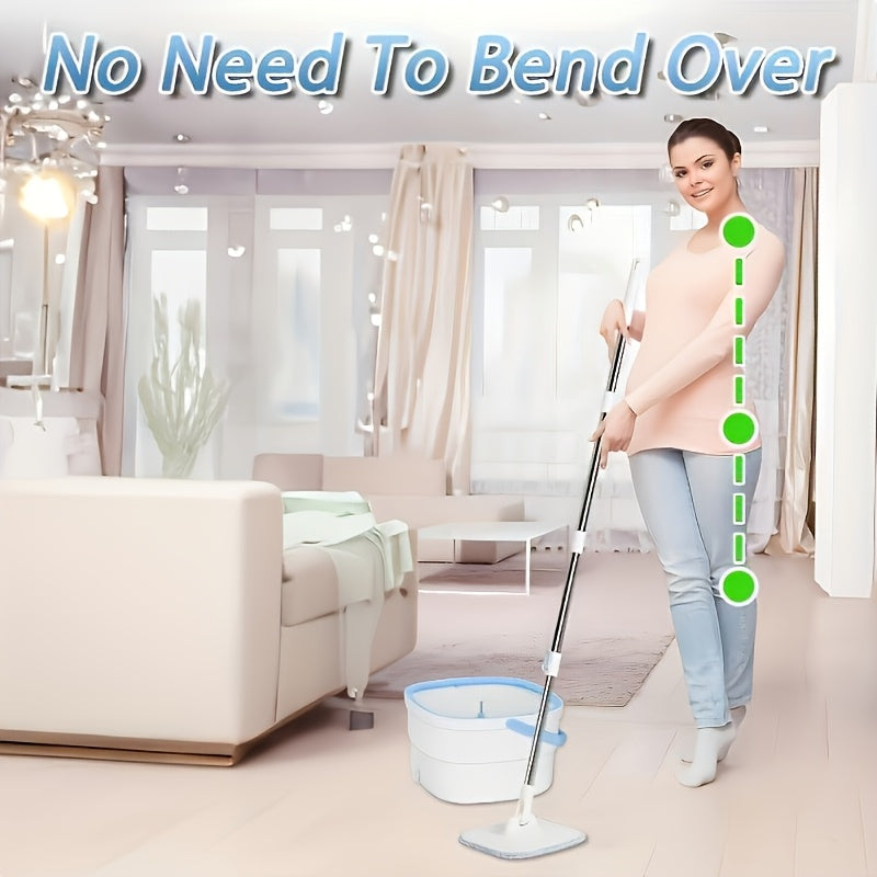 Lazy Mop Set: Includes Square Household Mop with Bucket and 2 Mops, No Hand Washing Needed, Separate Buckets for Clean and Dirty Water