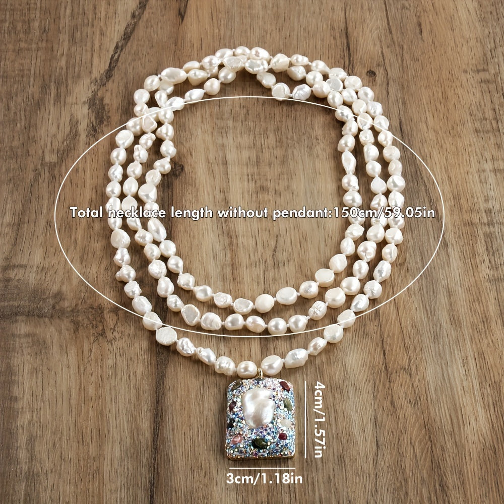 Embrace a Bohemian Vacation Vibe with our 150CM Natural Baroque Biwa Pearl Pendant Necklace featuring Freshwater Pearls. Perfect for August Birthdays, this piece is free of plating and perfect for daily wear or music festivals. It's the ideal accessory