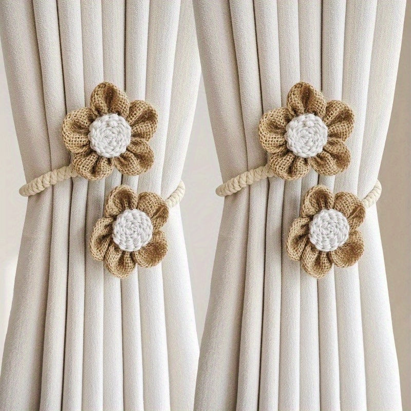 Modern and simple curtain tiebacks made of hemp rope. Set includes 2 pieces for use in bedroom, living room, or any home decor. Easy to install with punch-free clips. Ideal for binding curtains and adding a stylish touch to your space.