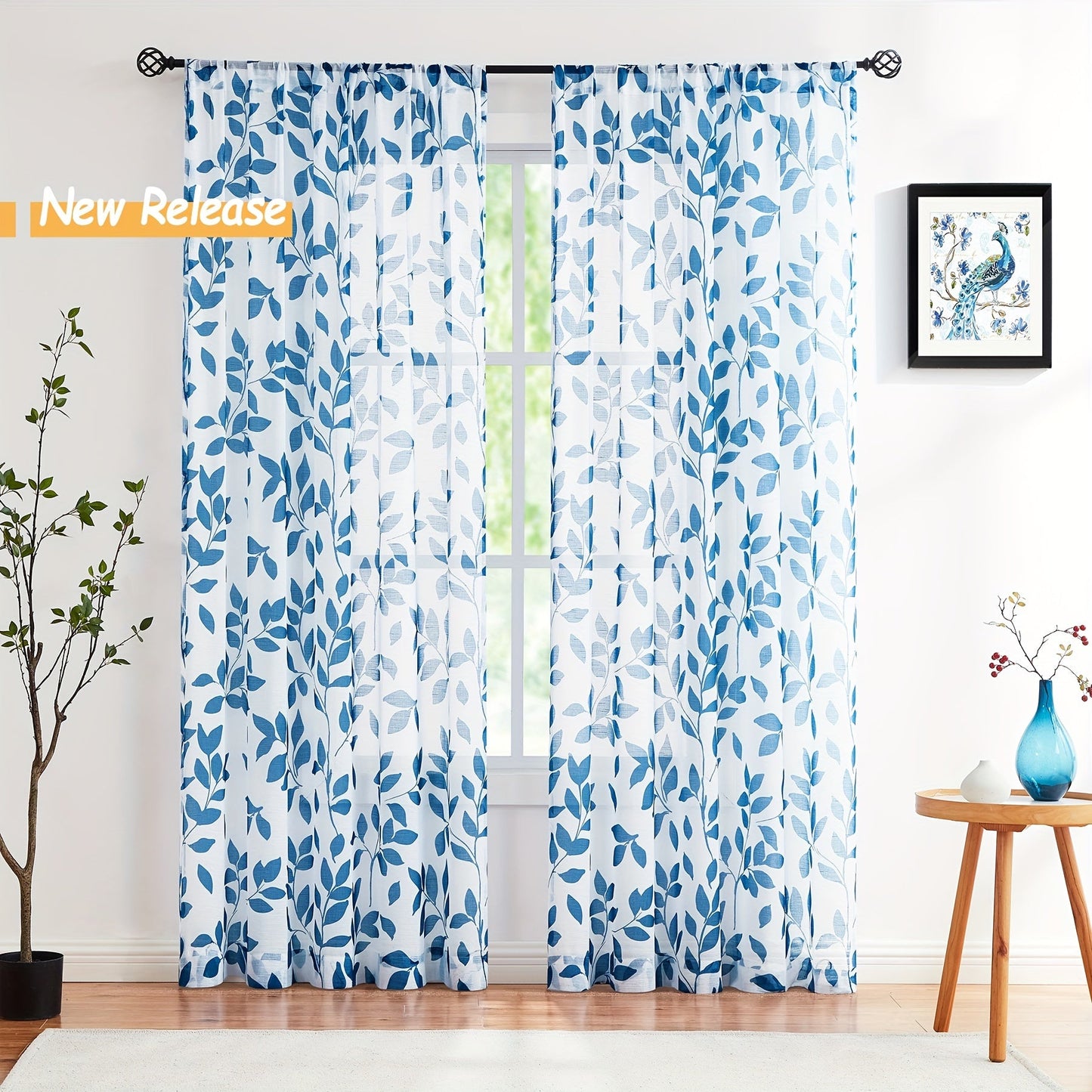 Decorate your bedroom, office, kitchen, living room, or study with these two leaf printed linen white sheer curtains. These rod pocket window treatments are the perfect addition to your home decor.