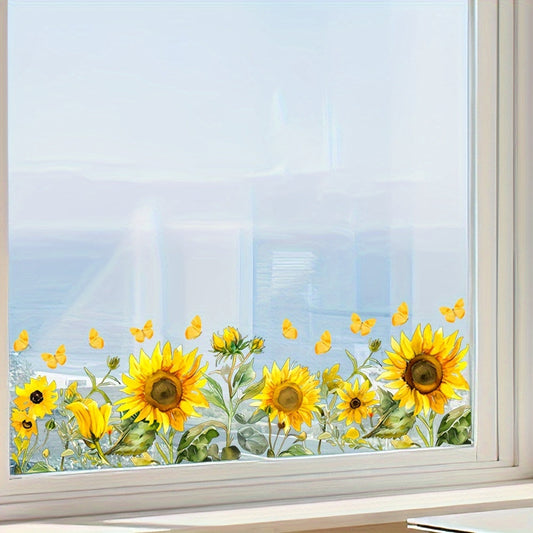 Double-sided static decorative visible sticker for home glass windows featuring a watercolor sunflower design.