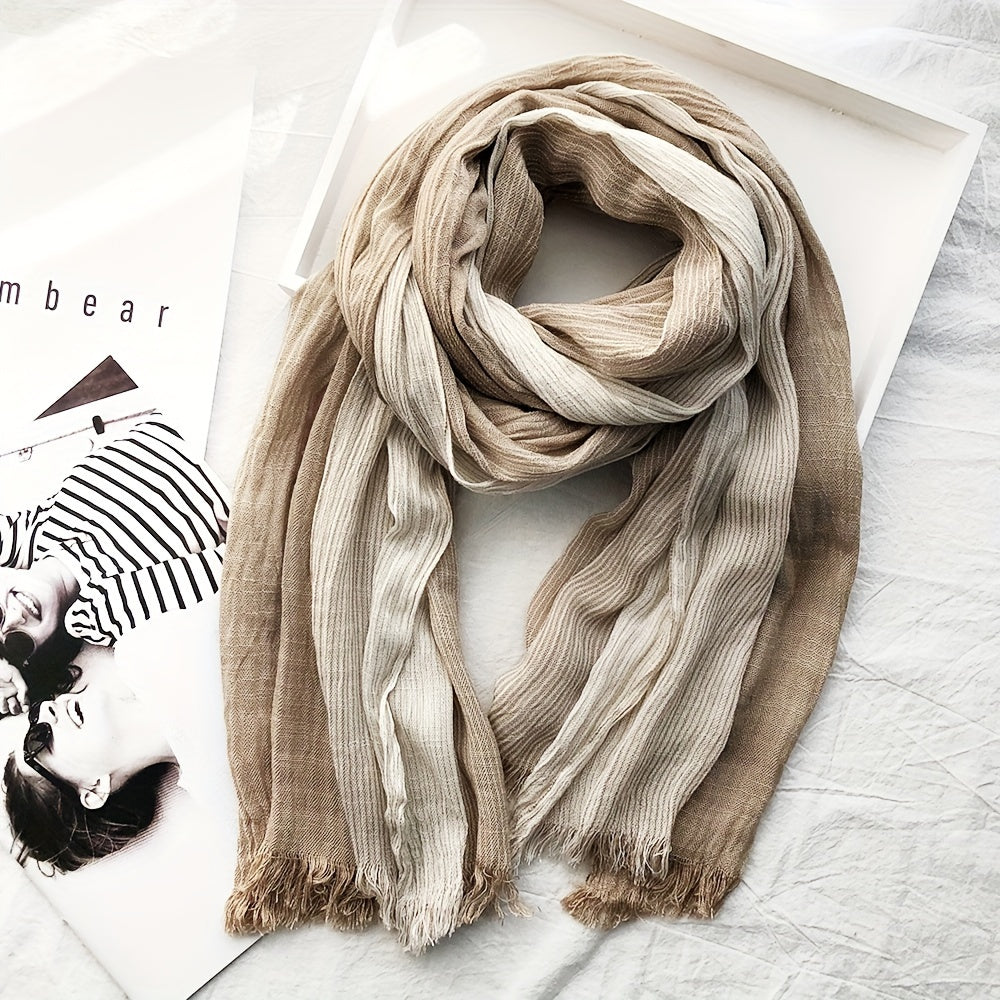 Elegance meets simplicity with our Classic Striped Tassel Scarf, the perfect fashion accessory.