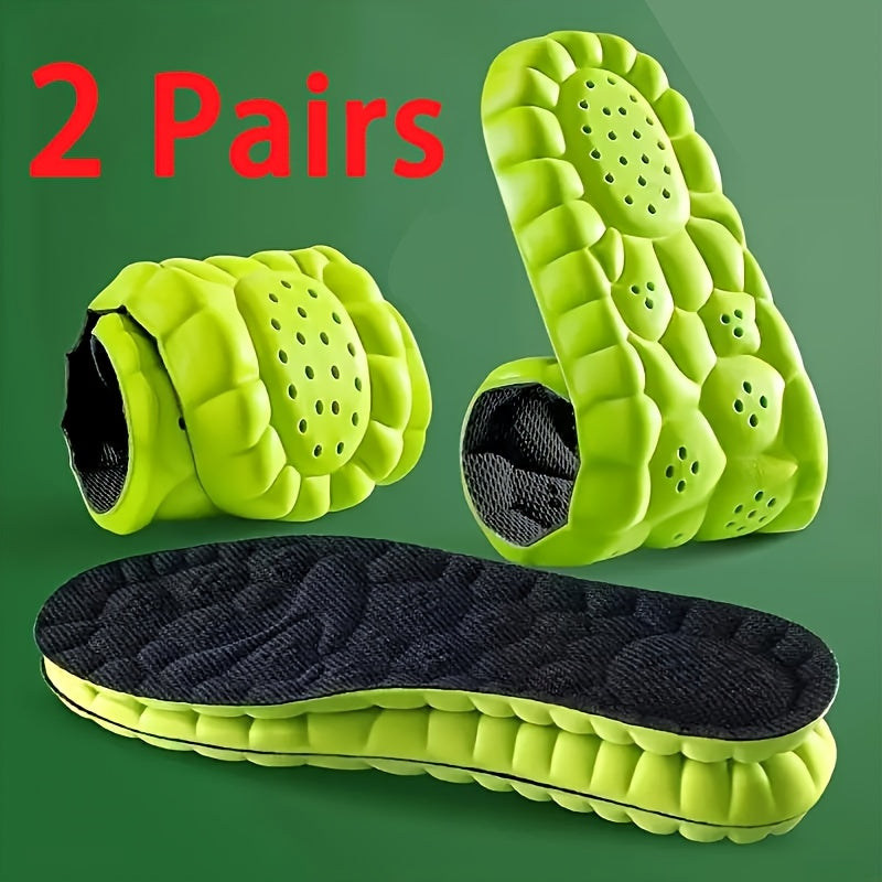 2 Pairs of lightweight, soft, elastic sponge insoles for sports and casual shoes, provide breathable, comfortable foot cushions.