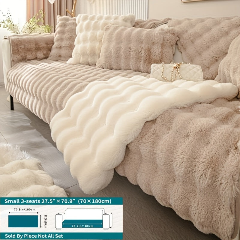 Winter plush sofa cover, anti-slip, dustproof slipcover for couch in living room, office, bedroom, home decor.