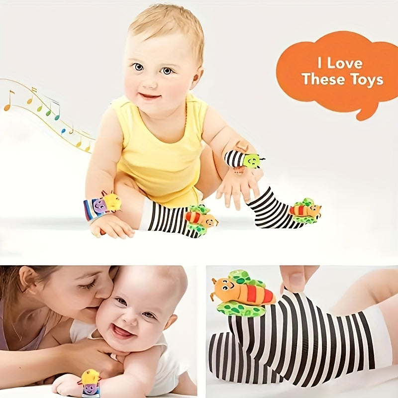 Set of 4 Baby Rattles Toys for Ages 0-12 Months, Perfect for Infant Girls and Boys Aged 3-6 Months, Hand & Foot Toys for Newborns up to 9 Months, Includes Baby Shower Gifts with Wrist Rattle Socks