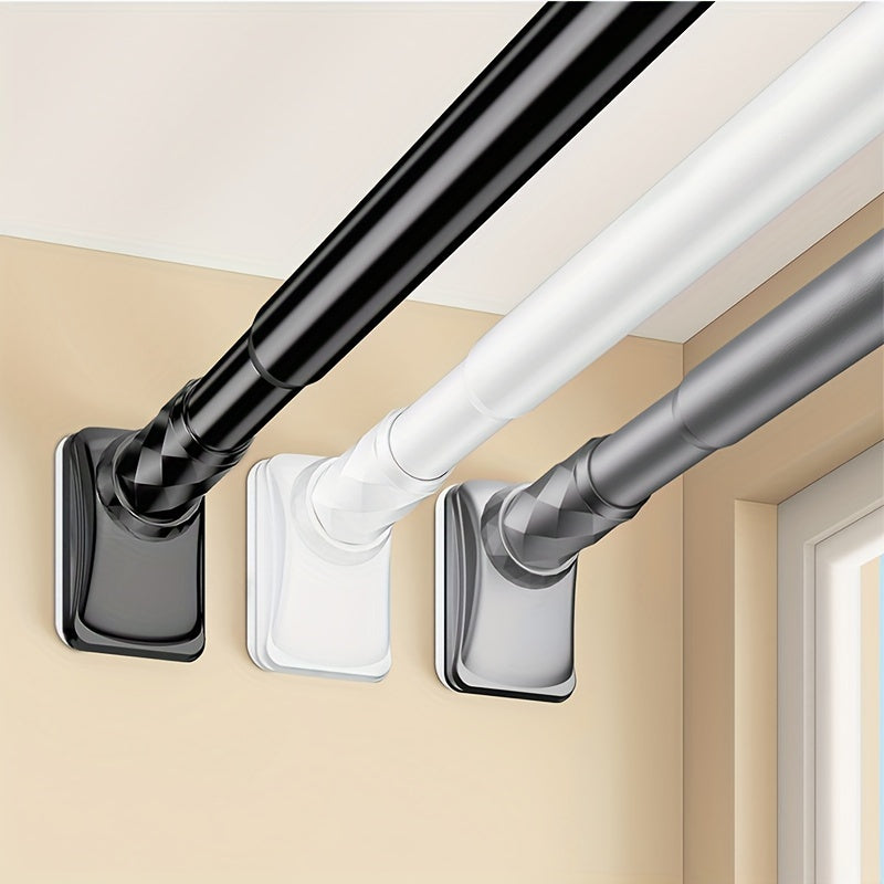 1-Pack Contemporary Style Spring Tension Rod for Balcony, Bedroom Wardrobe, and Bathroom in Black Finish.