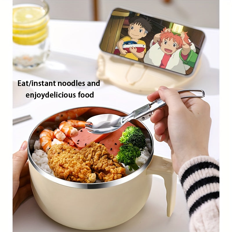 1 piece of 304 Stainless Steel Instant Noodle Bowl, featuring a large capacity and a lid for added convenience. This dual-purpose bowl can be used as portable tableware that is anti-scalding. Perfect for students to use as a lunch box (Not suitable for