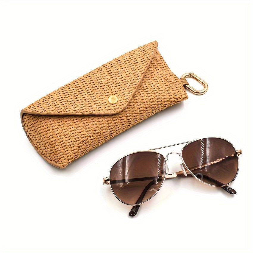 Stylish Eyeglass Case made of Woven Straw with Hook - Strong PP Material, Gentle Protective Sleeve for Women's Fashion Glasses