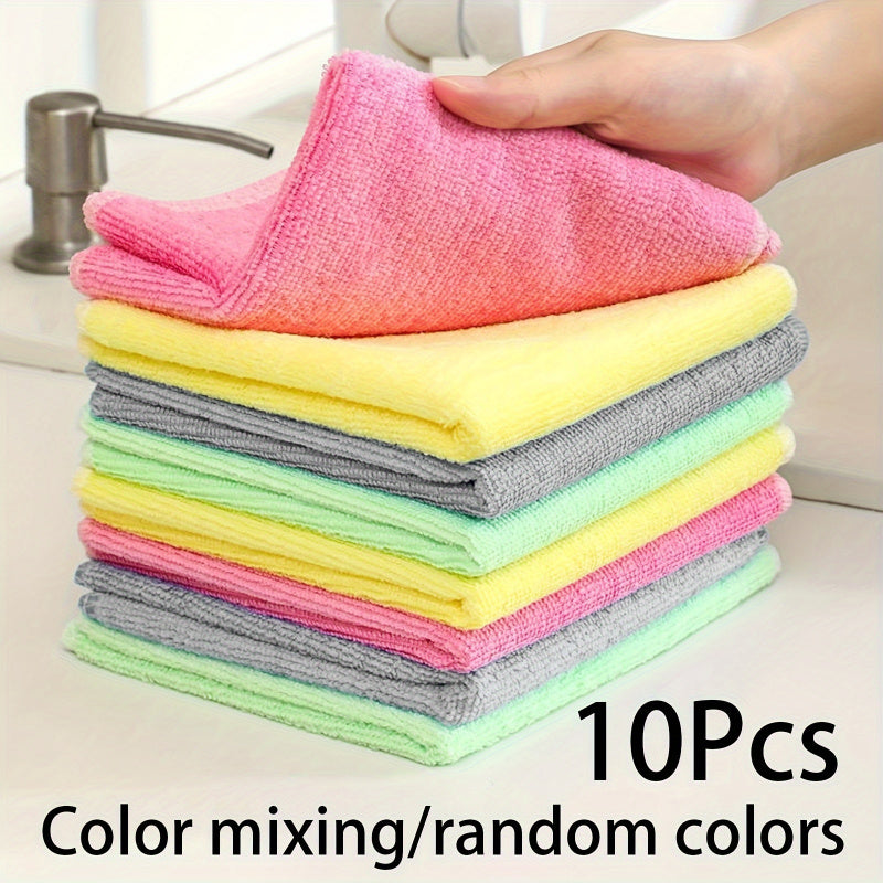 Pack of 5/10 Microfiber Kitchen Towels - Durable and Absorbent Cleaning Cloths, Non-Greasy Dish Wipes for Reusable Use. Ideal for Various Household Tasks in Kitchen, Bathroom, Living Room, and Glass & Floor Cleaning.