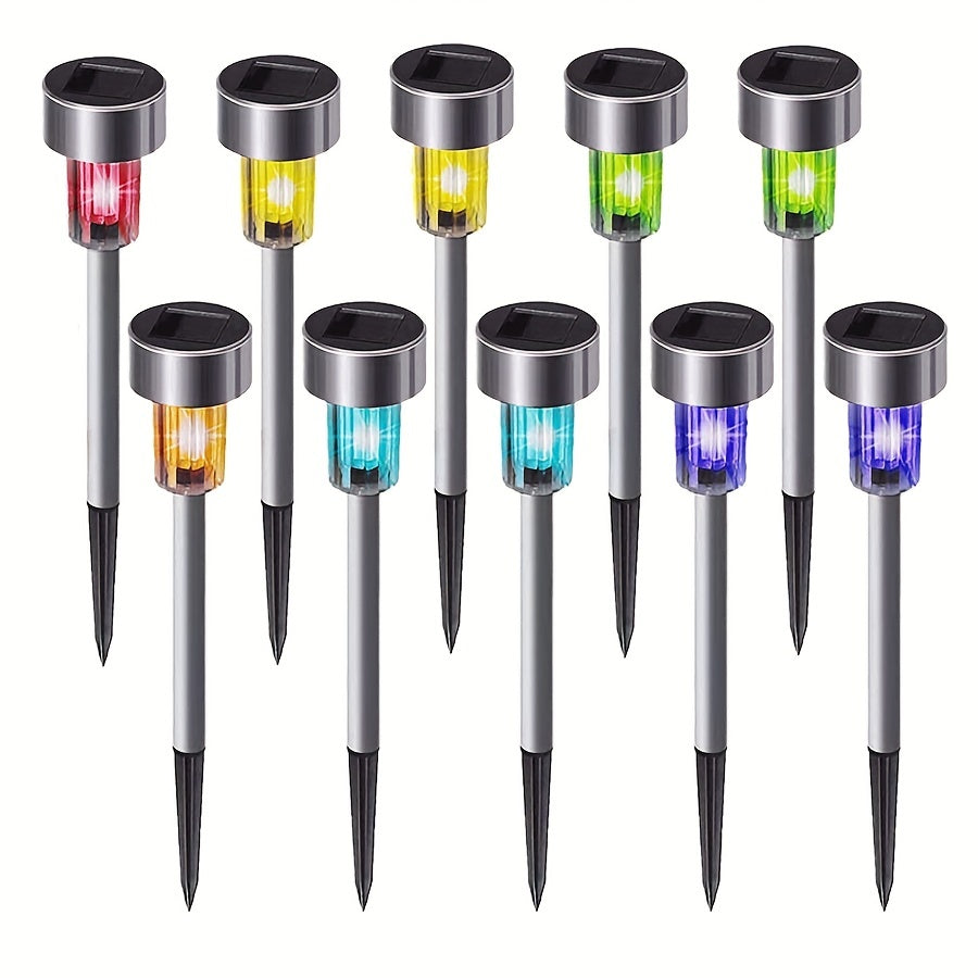 Solar LED lights for outdoor use, including courtyards, lawns, paths, decks, driveways, and gardens. Perfect for holiday parties and garden walkway decoration. Available in 8, 10, or 12pcs