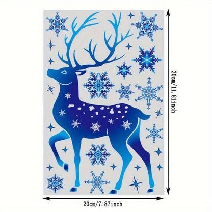 Christmas Snowflake Elk Static Electricity Window Film made of PVC, perfect for decorating your home during Christmas and New Year. Ideal for use on windows, doors, bathrooms, offices, bedrooms, and living rooms.