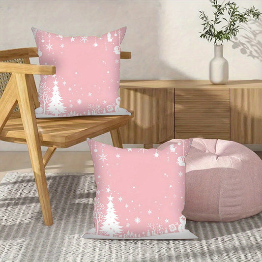 Set of 2 Pink Christmas Throw Pillow Covers, 45.72x45.72 cm, Made of Soft Polyester Fabric, High Definition Digital Printing, Square Cushion Case Perfect for Living Room, Bedroom, Car - Machine Washable