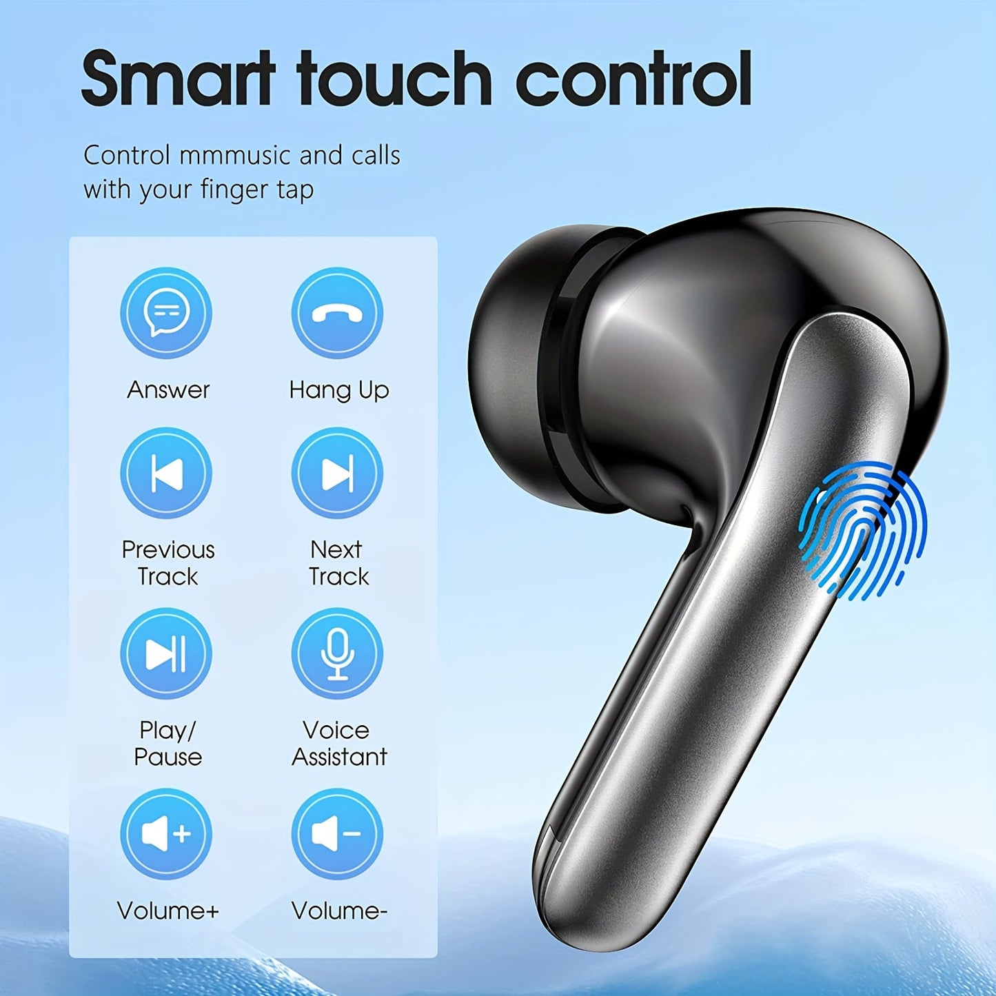 LAIMICAERIN Wireless Earbuds with 13MM speakers, long playtime, touch control, noise-cancelling voice call, and digital battery display. Compatible with iPhone & Android for gaming