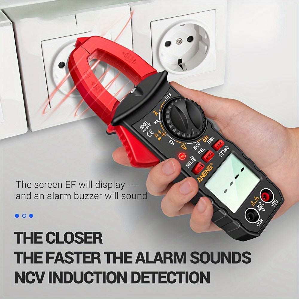 1 Set Clamp On Multimeter Ammeter Set with Measuring Pen, Flashlight, ST180 4000 Count, Buzzer, Measuring Current, Voltage, Capacitance, Resistance, NVC Detection, Diode Continuity, Duty