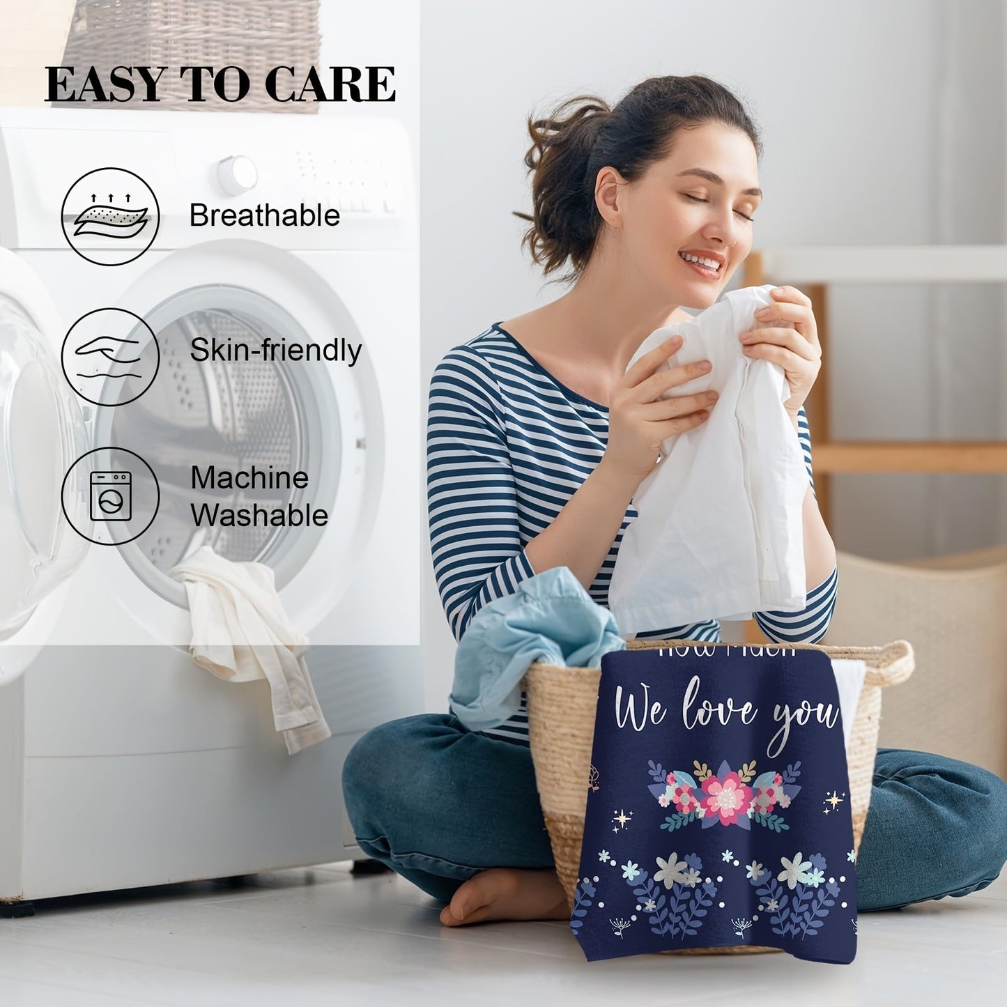 1 piece Nanny Gift Throw Blanket - Modern Floral Design, Easy to Clean in Washing Machine, Year-Round Use Knitted Polyester, Versatile and Comfortable Throw for Couch, Perfect for Birthday, Mother's Day, Christmas