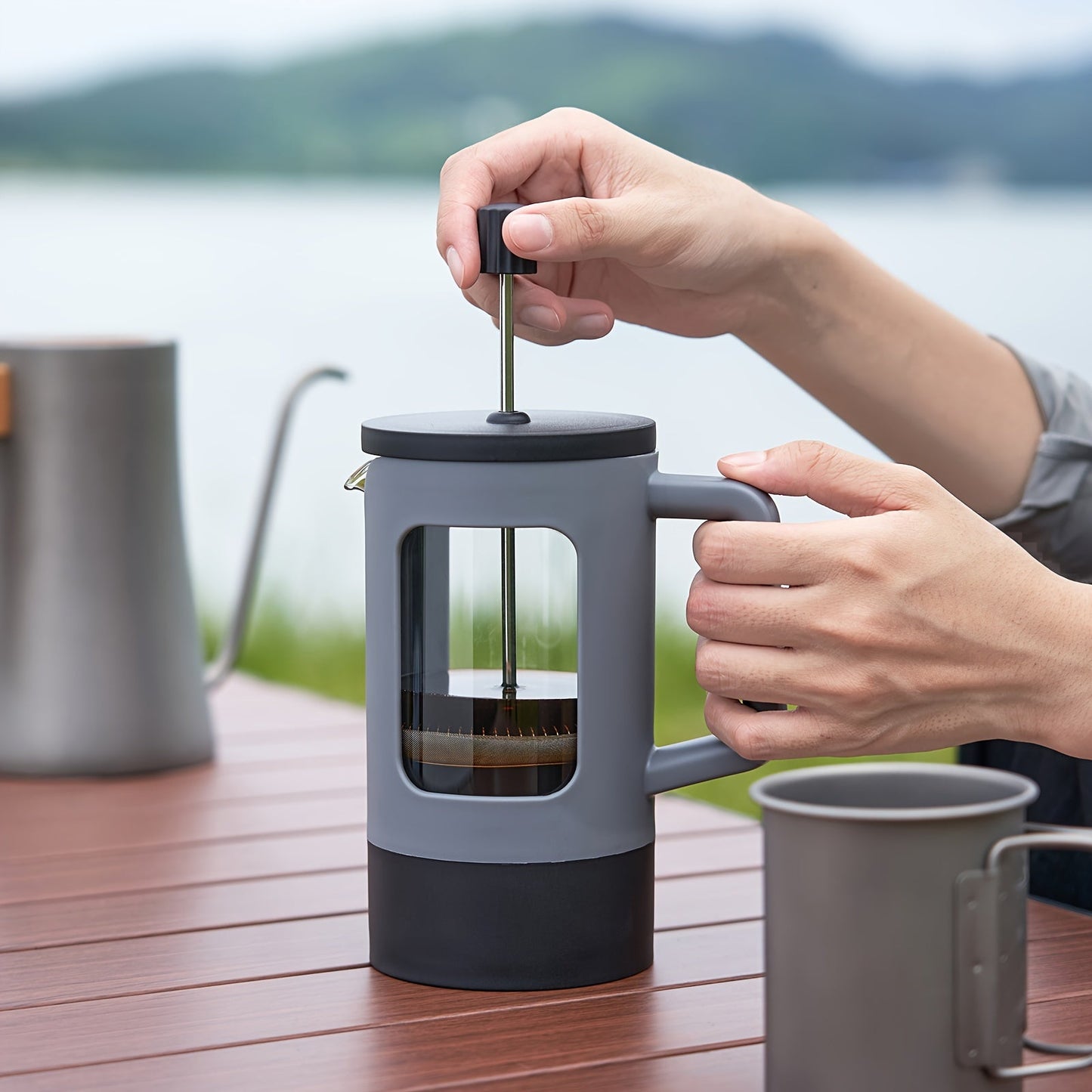 Introducing the French Press Coffee Maker available in three sizes - 350ml, 600ml, and 1L. This modern style coffee maker is constructed with durable glass and stainless steel, featuring a manual operation for a customizable brewing experience. Complete