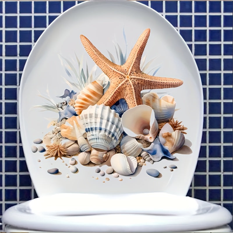 Toilet lid decal featuring summer beach design - easy to apply and perfect for ocean-themed home decor.