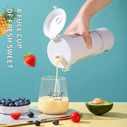 Portable juicer with digital display, compact design, and USB rechargeable battery. Suitable for making smoothies, milkshakes, and fresh fruit juice. Features easy-cleaning 12-blade system, double lid, and ice crusher. Perfect for travel and on-the-go