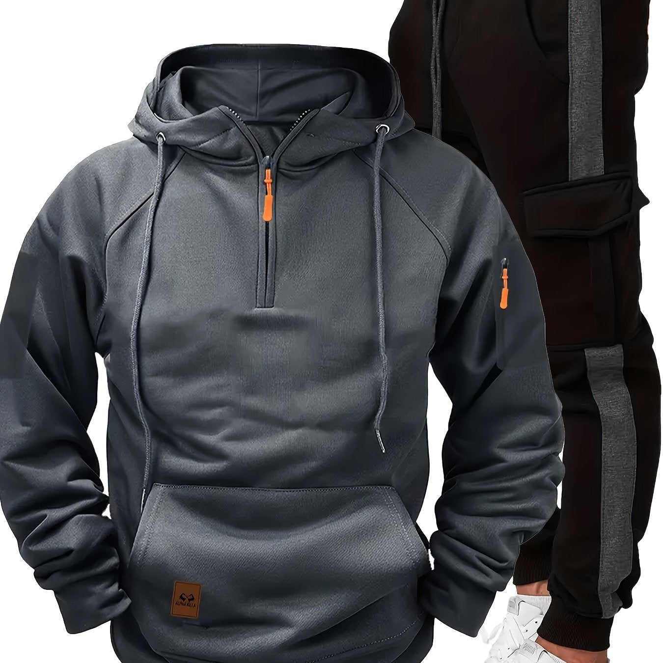 Men's Fall/Winter Casual Sportswear Set: Hooded Zip-Up Jacket & Drawstring Joggers, Polyester, Regular Fit for Outdoor Activities.