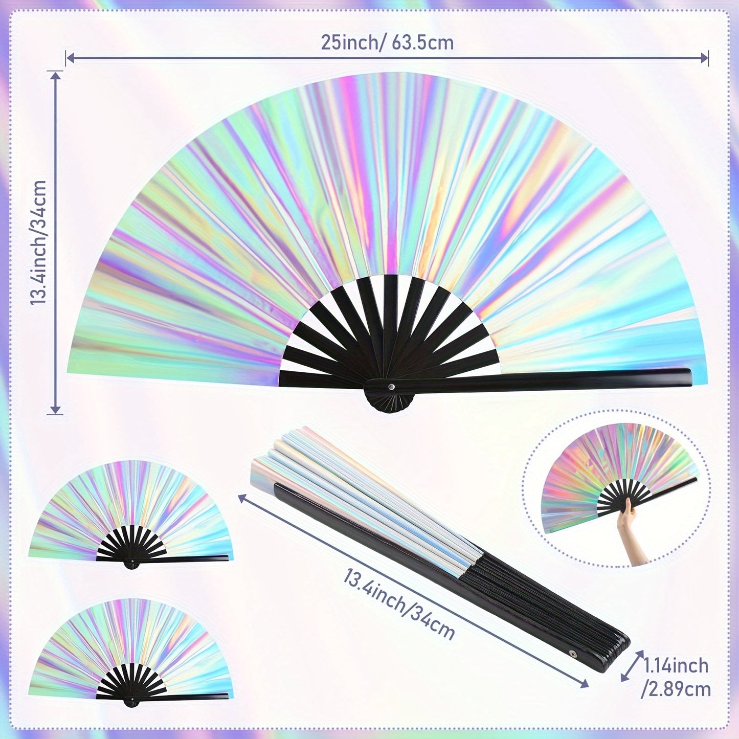 Handheld Party Fan - Vibrant colors make it perfect for festivals, rainbow outfits, disco parties, and dancing. Made of high-quality wooden material, this large folding fan is a stylish accessory to keep you cool at any event.