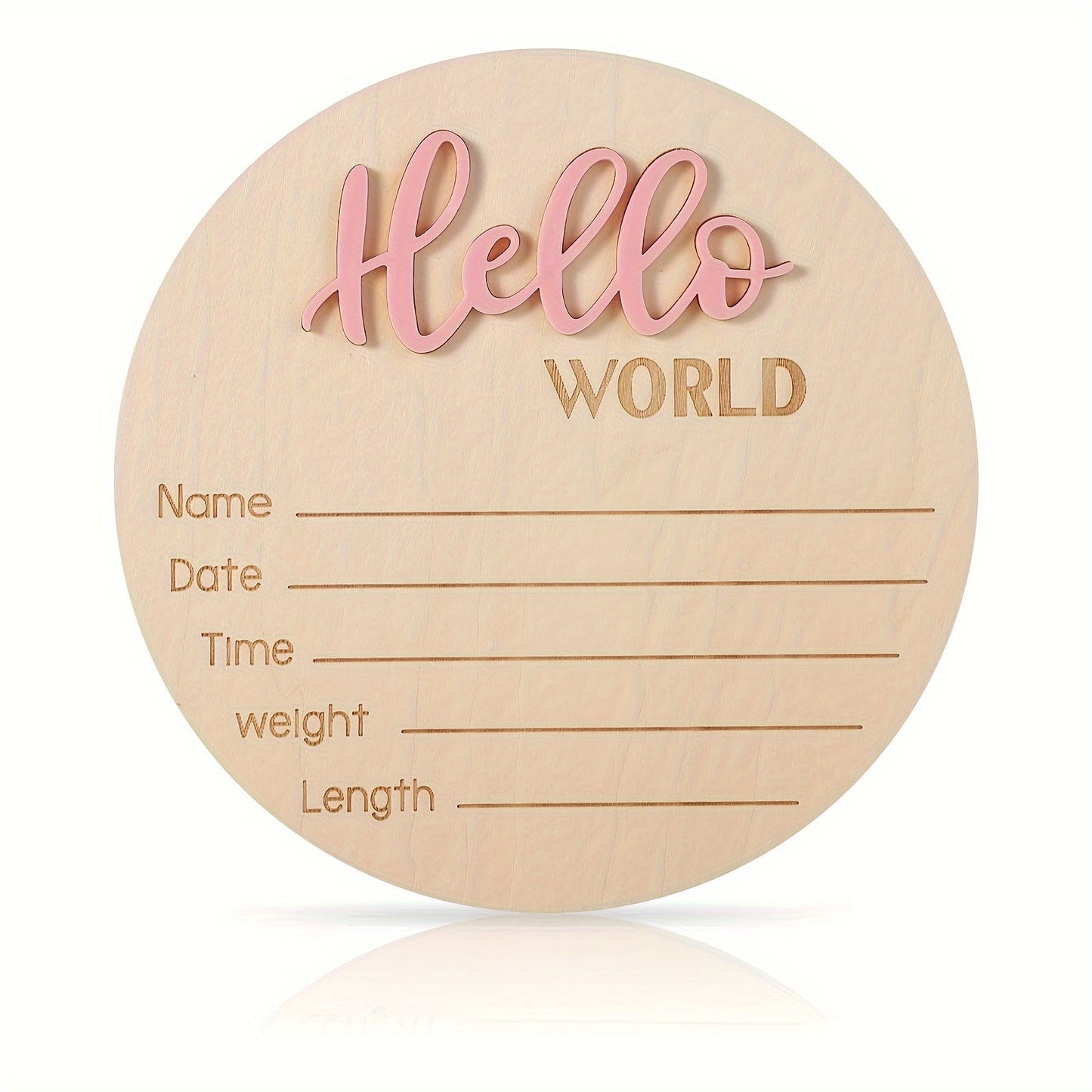 Personalized Wooden "Hello World" Plaque Welcome Sign - 14.99 cm, includes Name, Date, Time, Weight, Length Details for Birth Announcement. Perfect for Nursery, Hospital, Daycare Decor. Suitable for Ages 14 and Up.