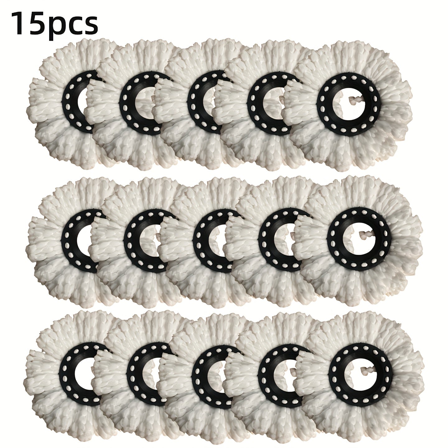 Replacement heads for a rotating mop, set of 3. These 360° rotating mop heads are designed for floor cleaning, with both dry and wet mop cloths included. Easy to clean and a must-have addition to your cleaning supplies.