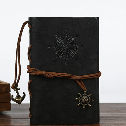 Old-fashioned diary with matte finish, plain ruling, spiral ring binding, pirate design, and retro style.