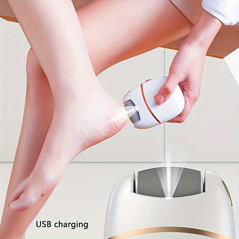 NIJ Rechargeable Electric Foot Grinder with USB-powered, 400mAh lithium battery, ergonomic design for smooth faux leather polishing, portable with digital display.