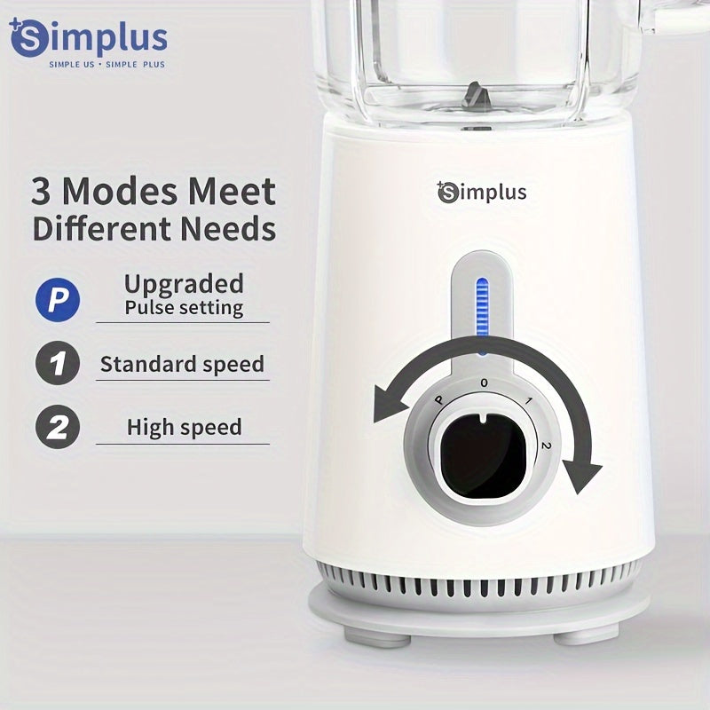 Simplus 3-in-1 Electric Blender with high power (380W), 3 stainless steel blades, 3 cups (300ml, 500ml, 1250ml), ABS material, European plug, for kitchen use, no batteries needed.