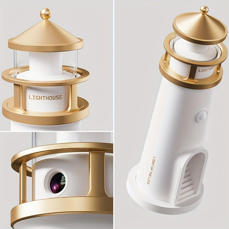 Lighthouse night light with moon projection, body sensing switch, long-brightness function, versatile for various settings, and comes in sealed packaging for a more elegant presentation.