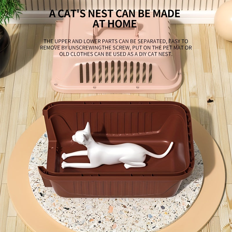 Airline approved portable pet carrier with secure locking mechanism and comfortable padding for cats and dogs.