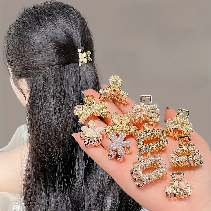 Set of 12 shiny rhinestone hairpins in various styles, made of alloy material and mixed colors, ideal for both daily and party wear.