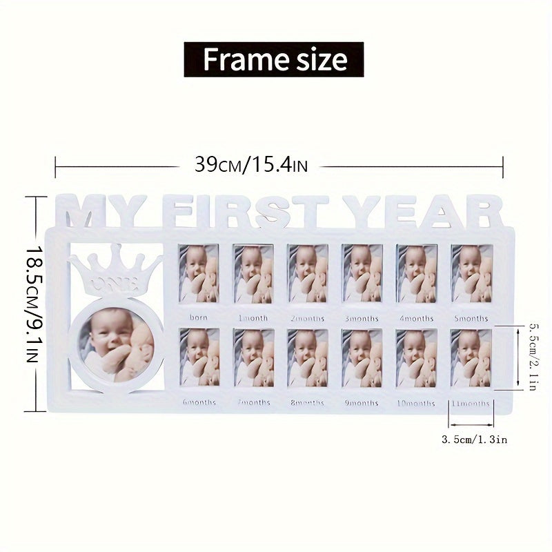 Capture every milestone of your baby's growth with our 12-month growth record photo frame. This creatively designed frame is made from high-quality PP plastic material, making it a perfect Christmas or Halloween gift for new parents.