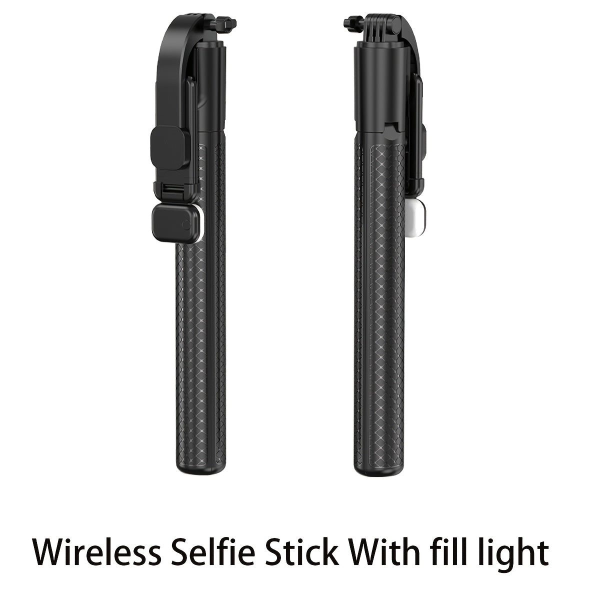 Compact selfie stick with tripod, wireless remote, fill light, and aluminum alloy construction. Compatible with iPhone 14 Pro Max/13/12/11 & Android smartphones, perfect for travel