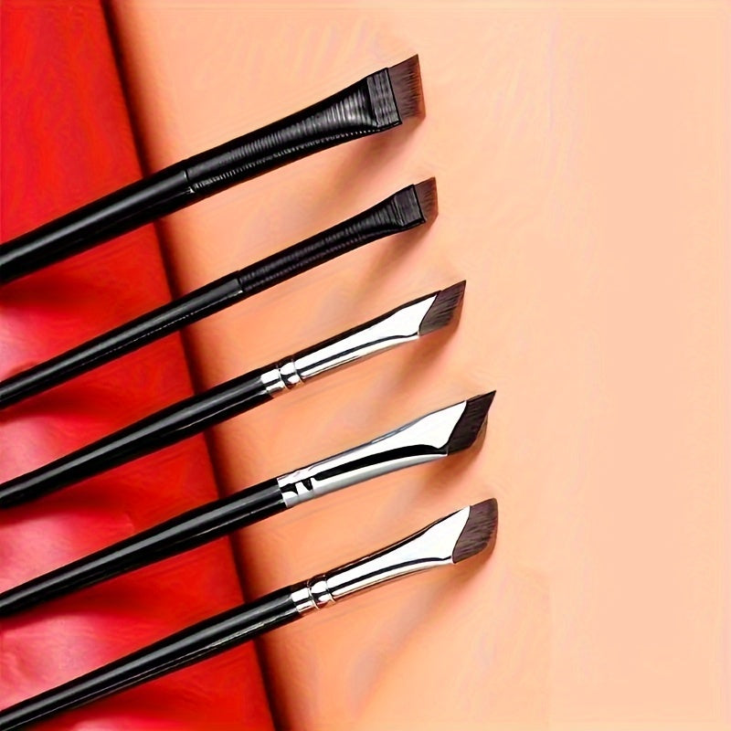 5-piece eye makeup brush set for precise application: includes angled eyeliner, sickle, and brow brushes.