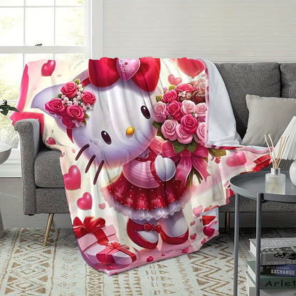 Stay warm and cozy with this cute Hello Kitty Flannel Throw Blanket! Featuring a Sanrio Contemporary Digital Print, this all-season cartoon design is made from soft plush polyester with knitted craftsmanship. Perfect for snuggling up in bed, on the sofa