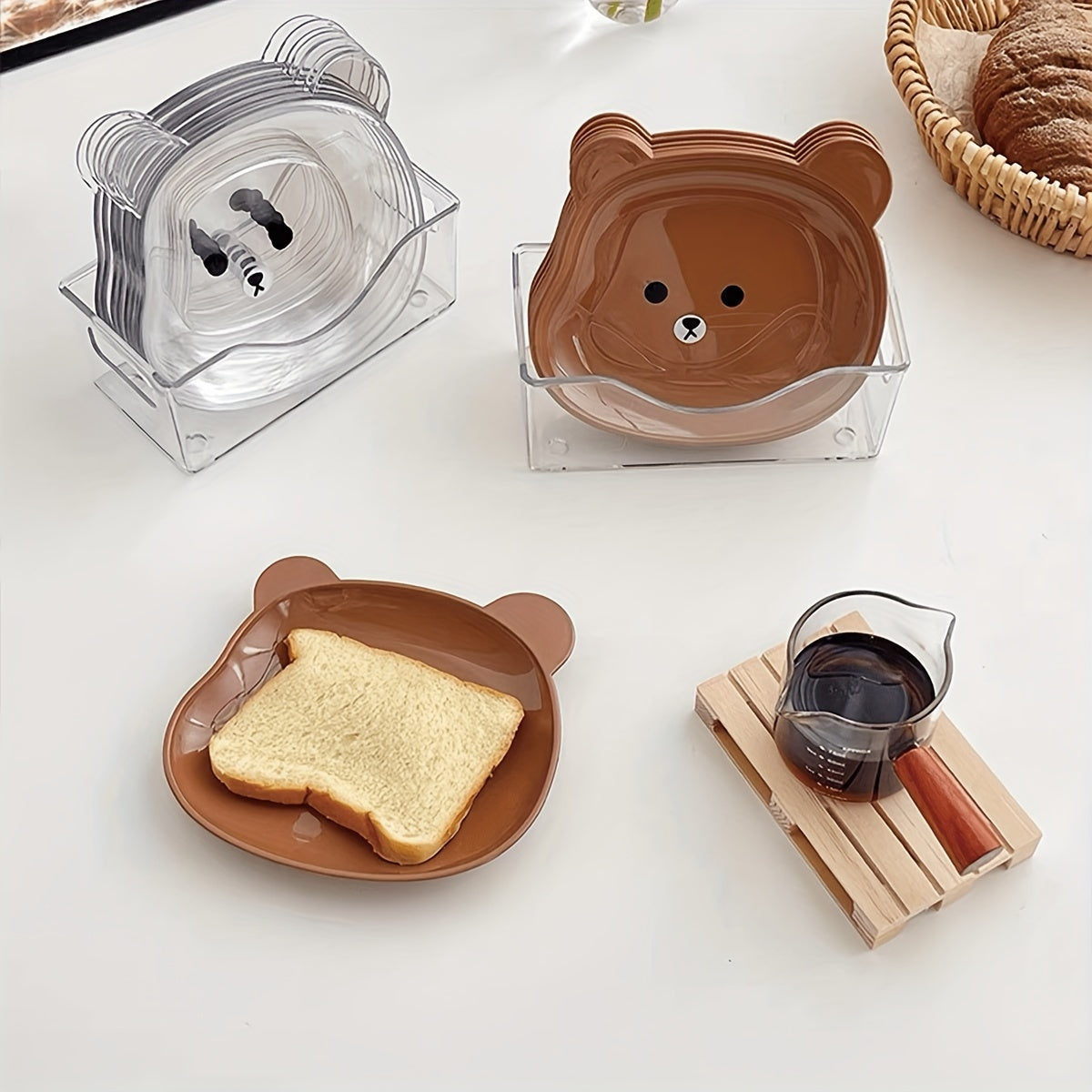 2 adorable bear cartoon PET plates for snacks and meals - durable kitchen essential.