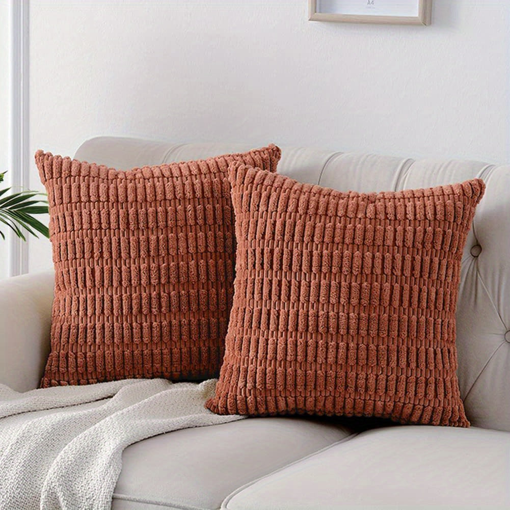 2 Corduroy Decorative Throw Pillow Covers, Soft Boho Striped design for modern farmhouse home decor, suitable for sofa, living room, couch, and bed. Pillow cores not included.