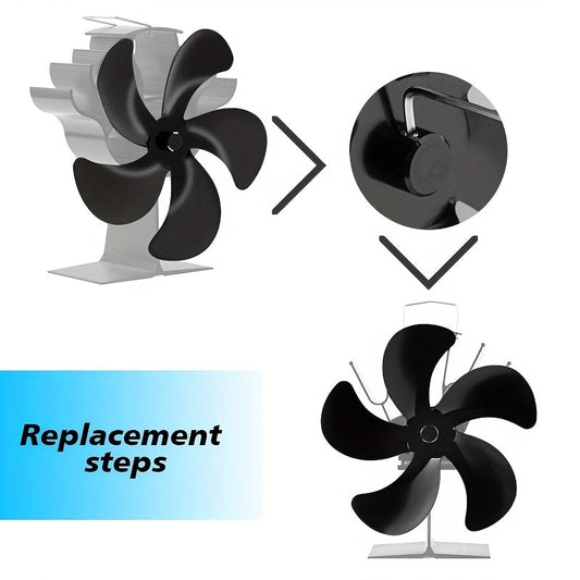 Fireplace fan accessories, featuring a 5-blade black aluminum alloy design with a blade diameter of 180mm.