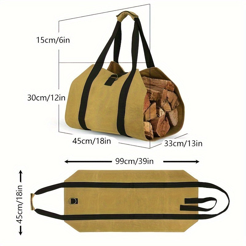 Strong and Sturdy Firewood Carrier Bag - Robust PVC Log Tote with Tough Handles - Convenient Outdoor Wood Carrying and Storage Bag for Camping, Fireplace Use