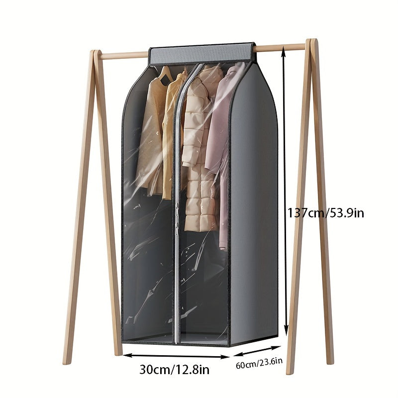 1 piece of AOLORES Contemporary Waterproof Polyethylene Garment Storage Bag, a versatile rectangular-shaped bag with a secure zipper for protecting clothes in the closet. It can be used as a dust cover for hanging shirts, coats, dresses, suits, and for