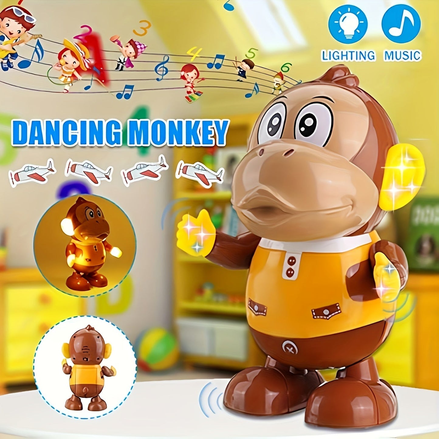 Monkey Swing Doll: Walk, Move, Light Up, Dance to Music, Shake Head - Perfect Children's Toy Gift